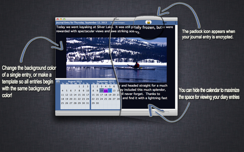 Secure: MiJournal allows you to encrypt your diary