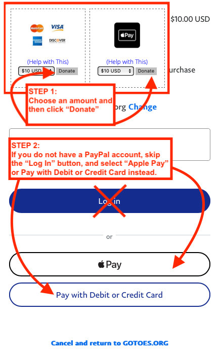 How To Donate to GOTOES using ApplePay, Credit Card, etc.
