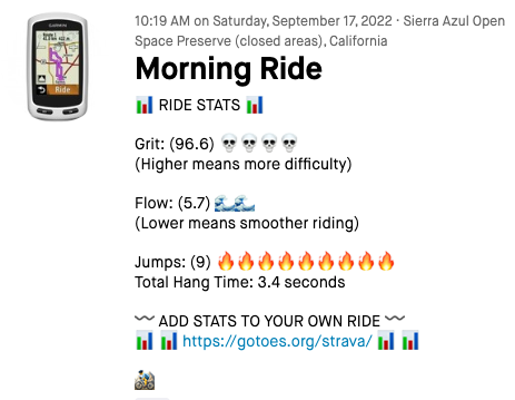 What it looks like on Strava when you send Stats.