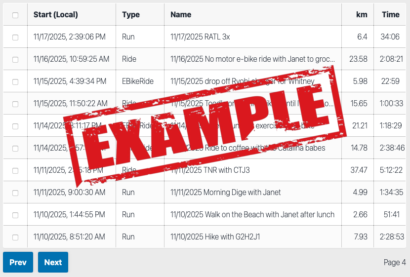 Strava import preview