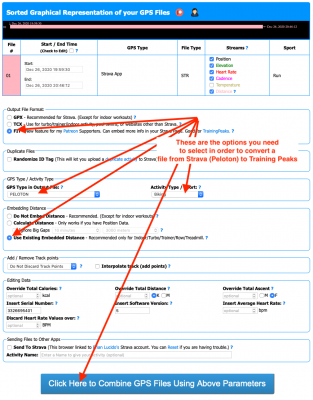 Here are the settings to repair a PELOTON file for use in Training Peaks.