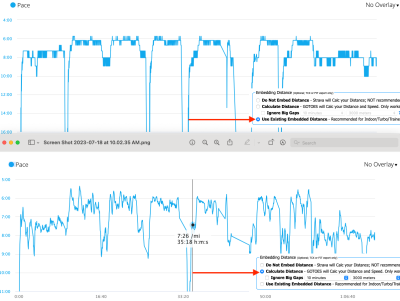 Sometimes, it is better to select "Calculate Distance" and have GOTOES calculate your distance - which will become the foundation for your speed calculations.  Notice the difference in these two speed/pace graphs.