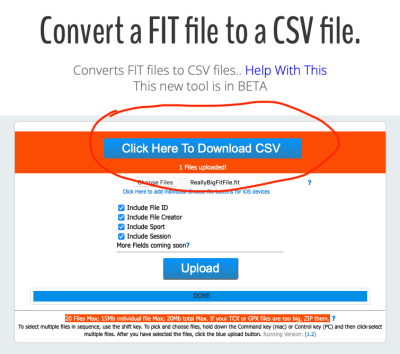 Download the converted FIT file that has been converted to CSV.