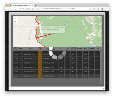 Dragging track point to correct error in GPS track.