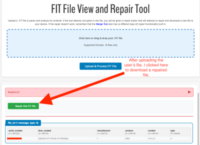 I went to the GOTOES Fit File Viewer, which allows the user to perform additional repairs.