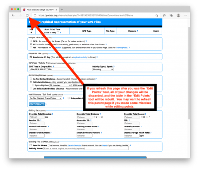 If you make a mistake while repairing your FIT, GPX or TCX files, just refresh the window.